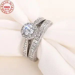 S925 Classic Moissanite 2pcs Set for Women'S Engagement And Wedding Celebration Jewelry Couple'S Rings S925 Classic Moissanite 2pcs Set for Women'S Engagement And Wedding Celebration Jewelry Couple'S Rings