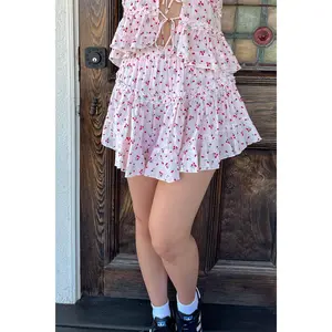 Cherry Print Tiered Mini Skirt