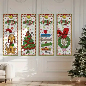 High-Quality Vinyl Christmas Stretch Posters Set, Includes Holiday Dog, Tree, Sign & Wreath Designs, Indoor/outdoor Party Decorations