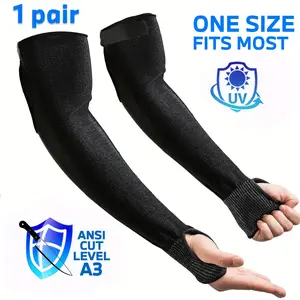1 Pair, One Size Fits Most, Black Cut Resistant Farmers Sleeves with Thumb Loops and Adjustable Straps - Protective Arm Sleeves for Gardening, Welding, Kitchen, Pet Grooming, Arm Guards for Biting - Ideal Unisex Gardening Gift