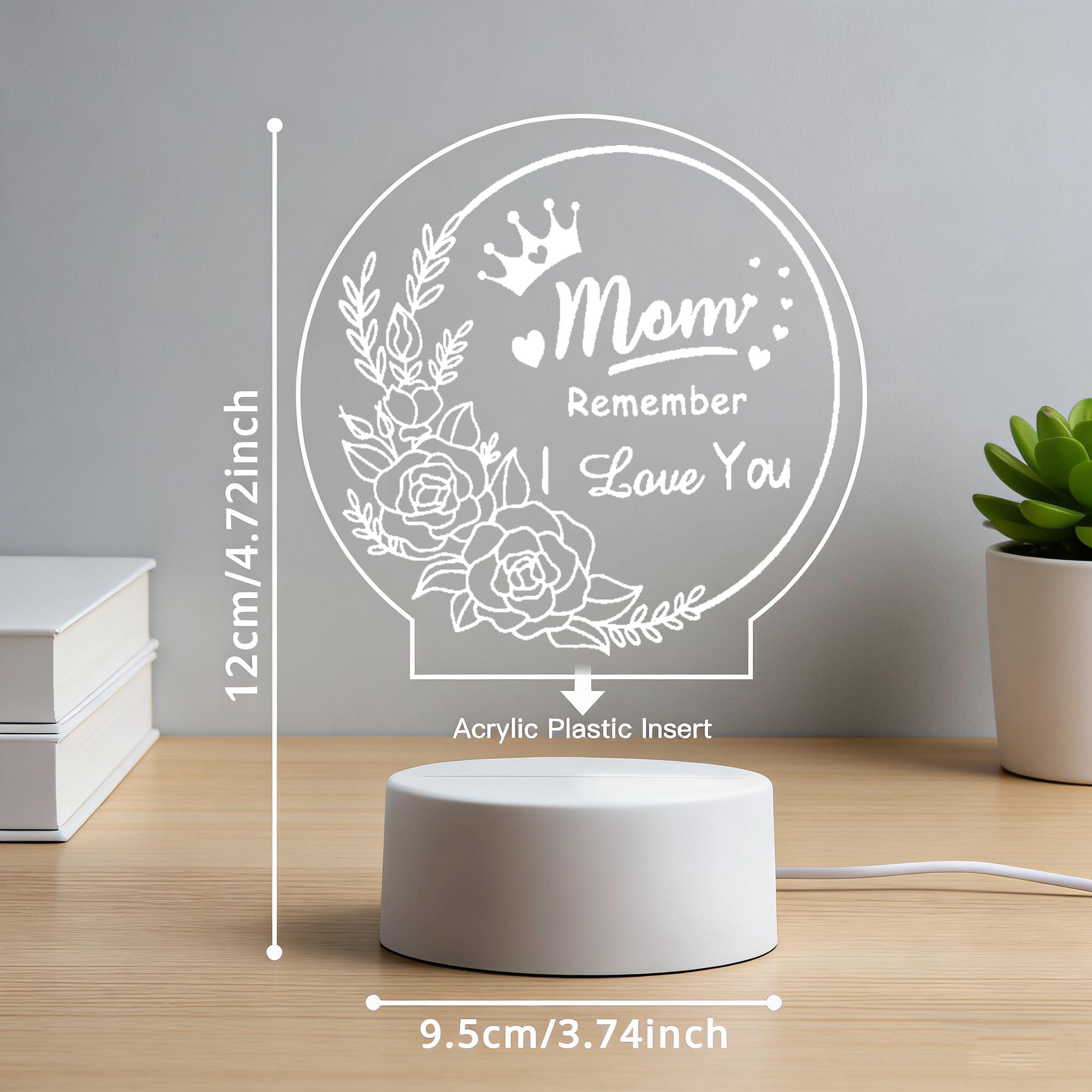 Mom Remember I Love You 2D Acrylic LED Night Light, Rose Crown Engraved Warm White Bedside Lamp, USB Powered Desk Decor Lamp, Best Mother's Day Birthday Gift for Mom, Bedroom Living Room Home Decor Nightlight