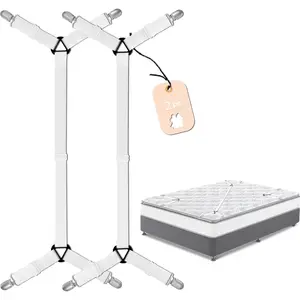 2 count Bed Sheet Straps, Adjustable Extended Bed Sheet Fasteners Fitted Sheet Clips, Nonslip Extra  Elastic Fasteners with Iron Clips Sheet Holder Straps | Easy Install  Bed Sheets, White