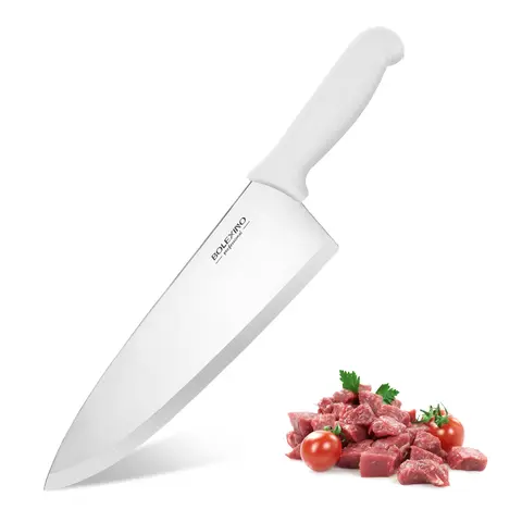 BOLEXINO 10-in High Carbon Stainless Steel Modern Chef Knife - 2.1mm High Hardness Blade, Sharp, Ergonomic Handle, Finger-Guard Safety, Dishwasher Safe, Extra Length, Scratch Resistant Kitchenware for Household Cutting, 1-Stroke Watermelon Cooking Knives