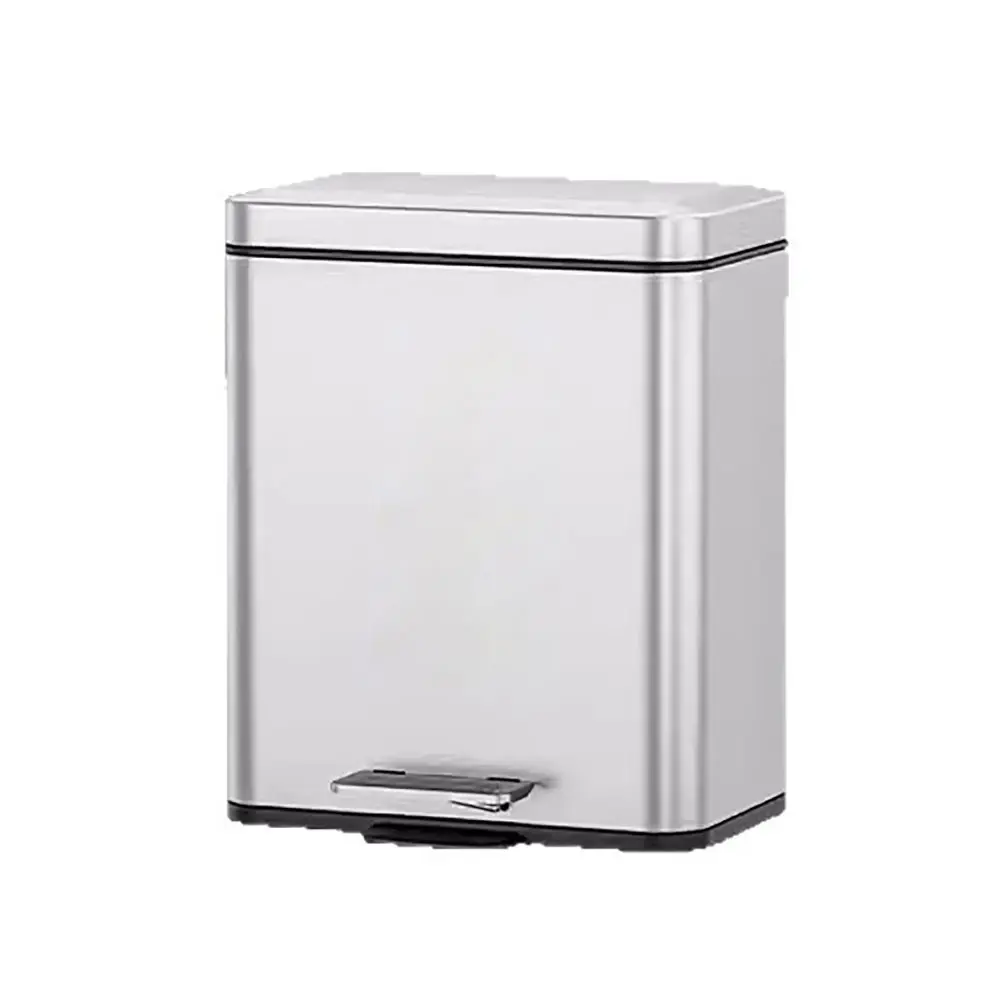 New Side-Position Stainless Steel Trash Can, Commercial Hotel Kitchen Slow Lower Foot Pedal, Large Capacity Paper Bin 6L, Stainless Steel Kitchen Trash Cans, Pedal Rubbish Bin