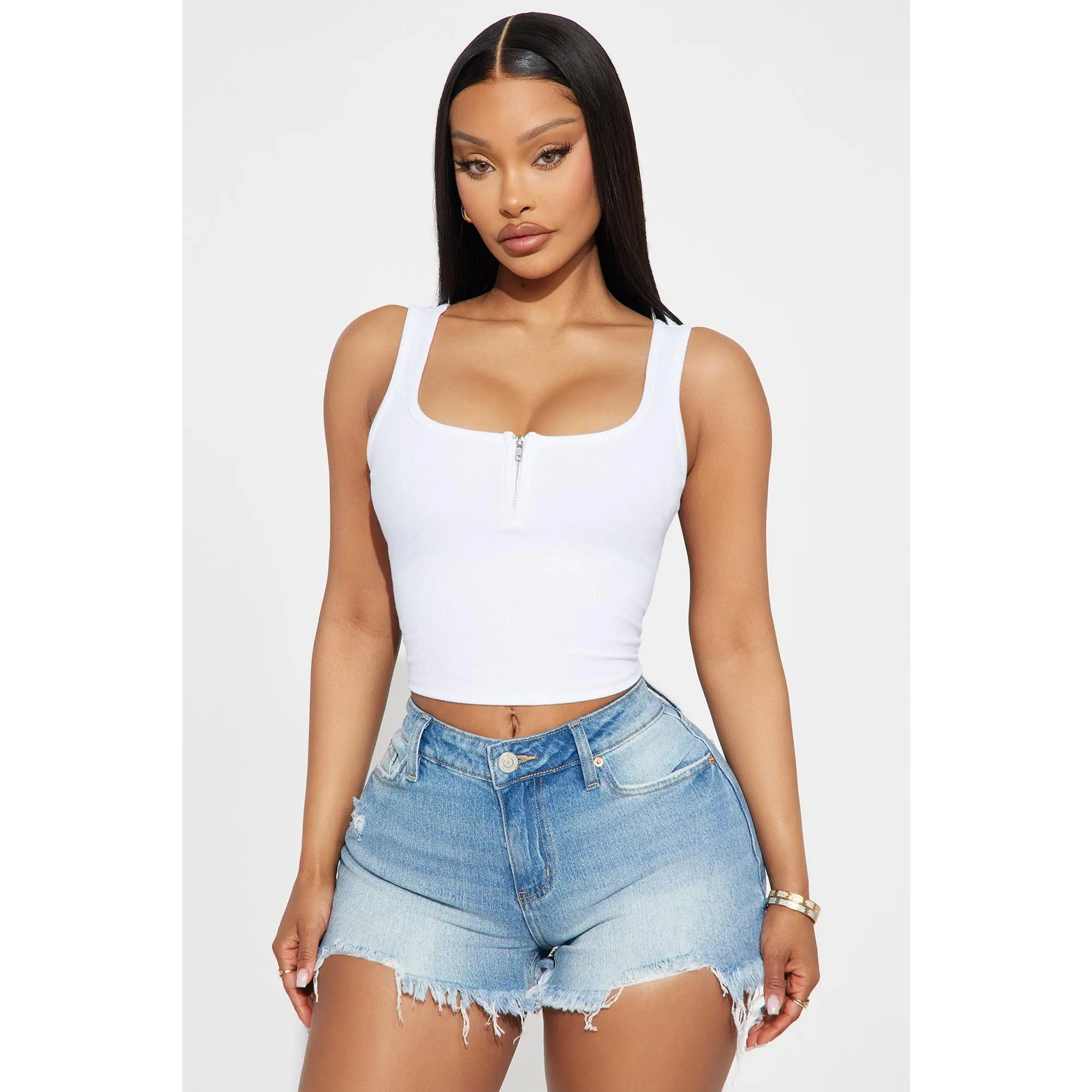 Arielle Cropped Tank Top - White