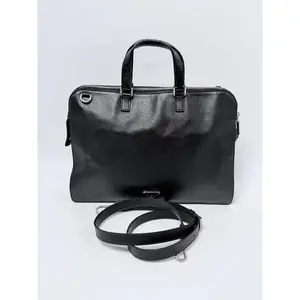 Pre-owned PRADA Leather Business Bag Saffiano Briefcase Black with Strap JA398PR