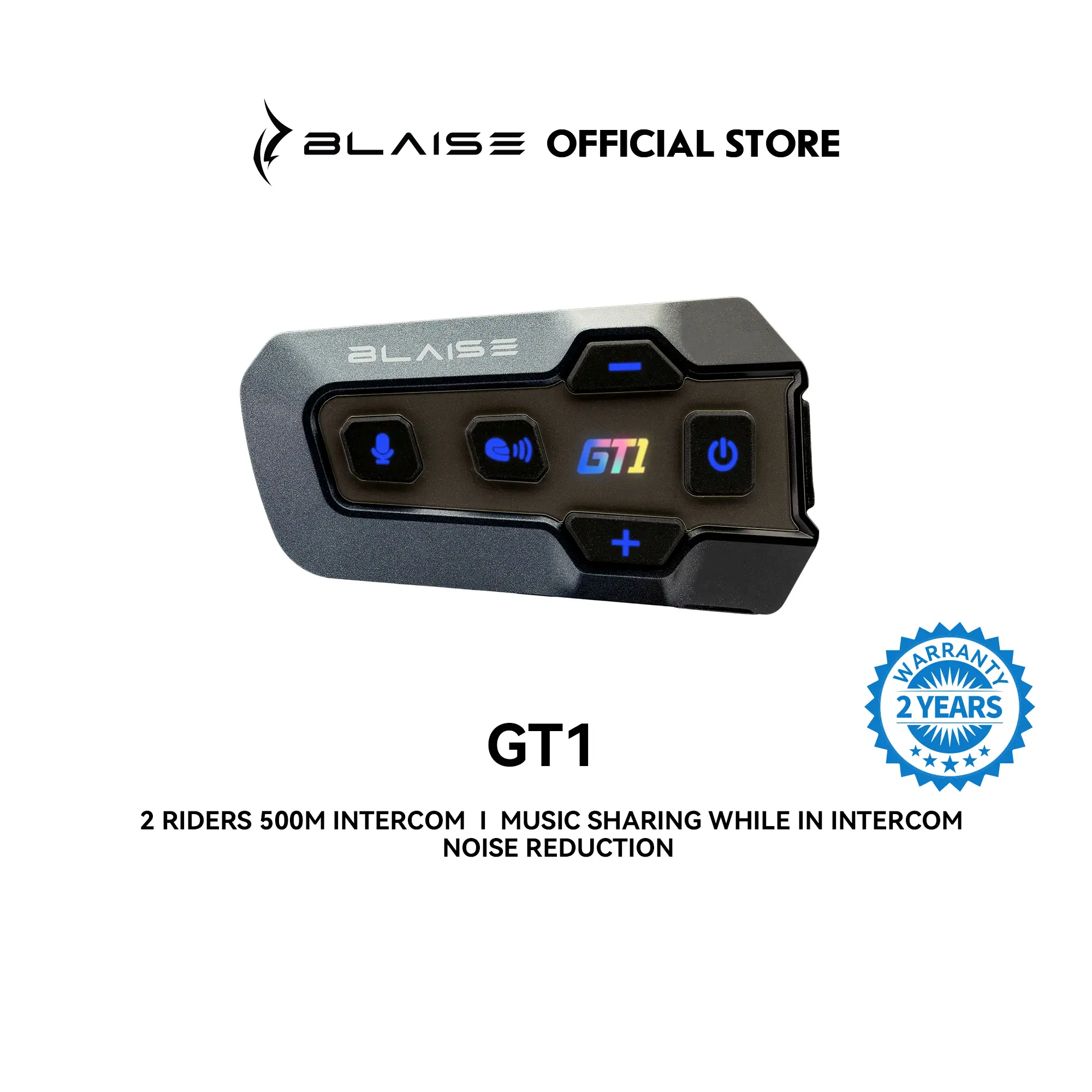 Blaise GT1 ATV/UTV Helmet Bluetooth Intercom, Off-Road, Snowmobile, 2-Rider Communication, 1000m Range, 40mm Speakers, IP66 Water-Resistant, ENC Noise Reduction