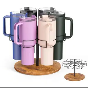 Water Bottle Organizer For 40 Oz Tumbler With Handle, Rotatable  Cup Organizer Holder, Kitchen Organizers And Storage For  Cup Accessories, Wooden Base(Black)