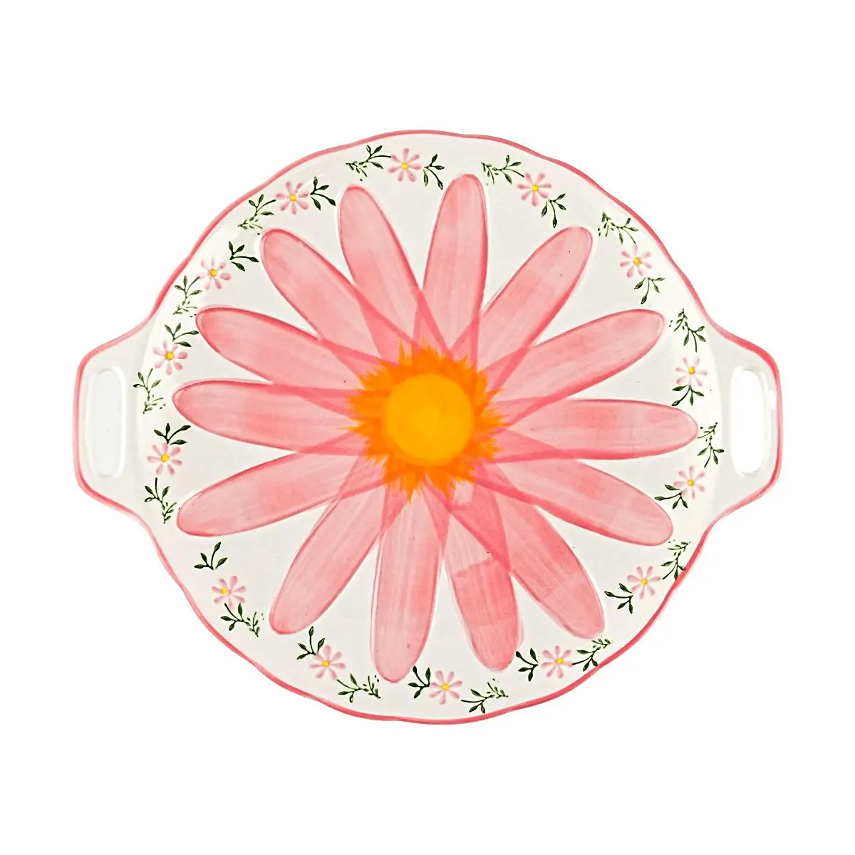 GLAZE STORY Daisy Floral Dinner Plate - Pink Shallow Dish, Exquisite Tableware for Kitchen & Dining