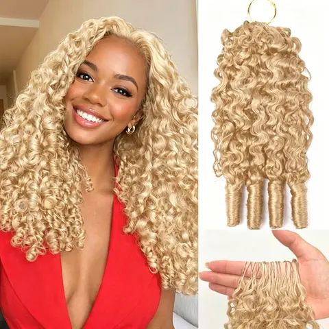 Bling Hair 613 Blonde Human Hair Extensions, Burmese Curly Miracle Knots Crochet Braids, Pre-Separated Invisible Deep Curly Feather Pieces, Human Braiding Hair