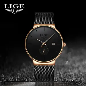 LIGE Unique Magnetic Waterproof Digital Analog Classic Casual Round Style Fashion Luxury Watch with Black Dial and Mesh Strap watches men decoration