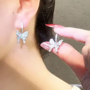 French Style Personality Shining Zircon Hot-selling Diamond Light Luxury Butterfly Earrings