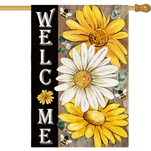 Summer Floral House Flag 12x18 Inch Double Sided Outside, Daisy Sunflower Welcome Seasonal Yard Outdoor Flag