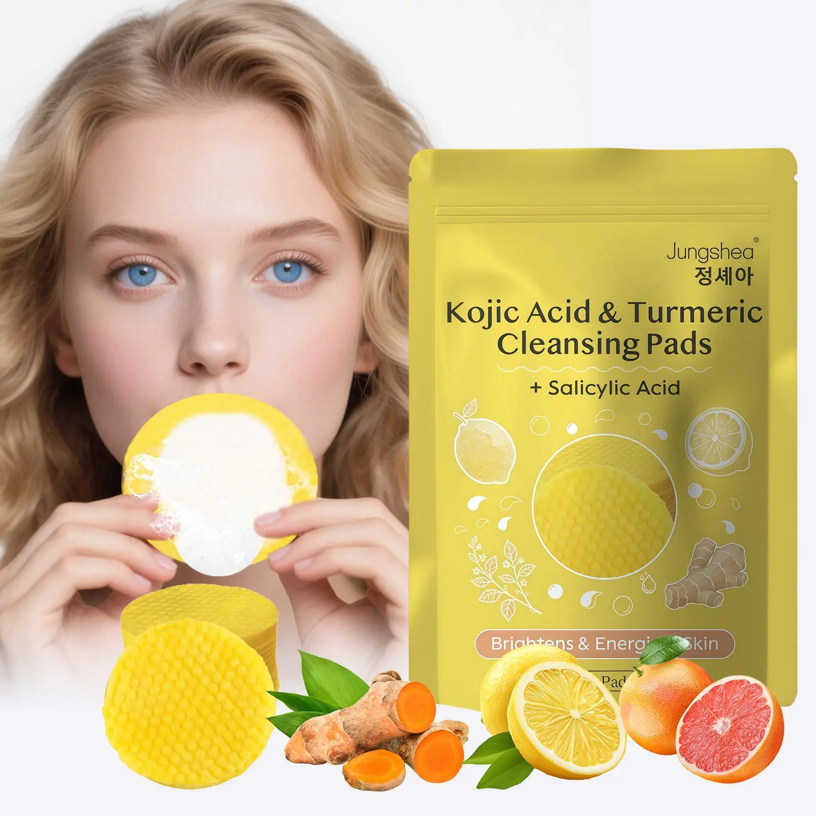 Kojic Turmeric Cleansing Pads Dark Spot Corrector Gentle Exfoliating Cleanser Salicylic Acid for Glowing Face Body Skin 60ct, summerwins|restock|dealsforyoudays Flawless Radiant