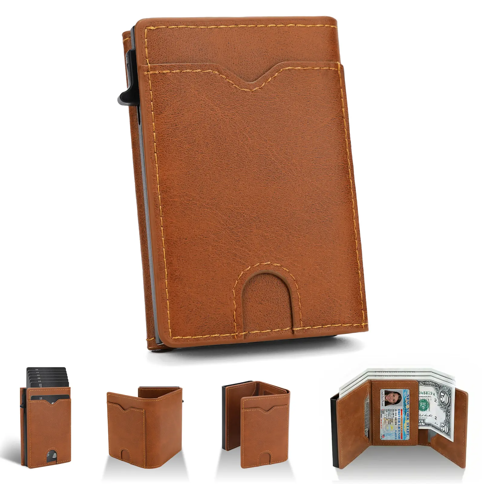 Men’s Pop-Up Wallet, Slim RFID Blocking Card Holder with PU Leather Design, Minimalist Business Wallet for Men with ID Window & Multiple Card Slots, Compact Front Pocket Wallet for Daily Use, Travel & Work