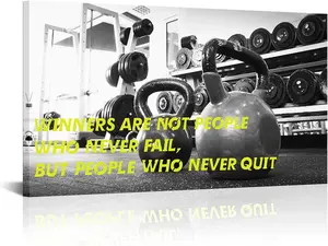 Weightlifting Canvas Wall Art Motivation Inspirational Quote Print Grey and Yellow Gym Poster Pictures Fitness Paintings Dumbbell Artwork for Living Room Framed SHJY-02095