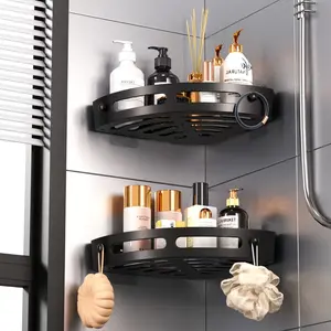 PrimPick 2pcs installation-free adhesive shower stand for bathroom corners - wall-mounted shampoo and essentials storage rack