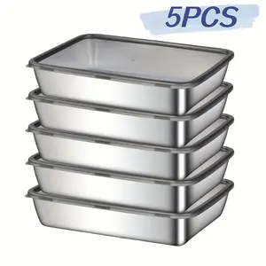 5-Piece Stainless Steel Food Storage Containers Set, Reusable Square Design, Dishwasher Safe, Stackable Lunch Container, Multi-Purpose Kitchen & Dining Use
