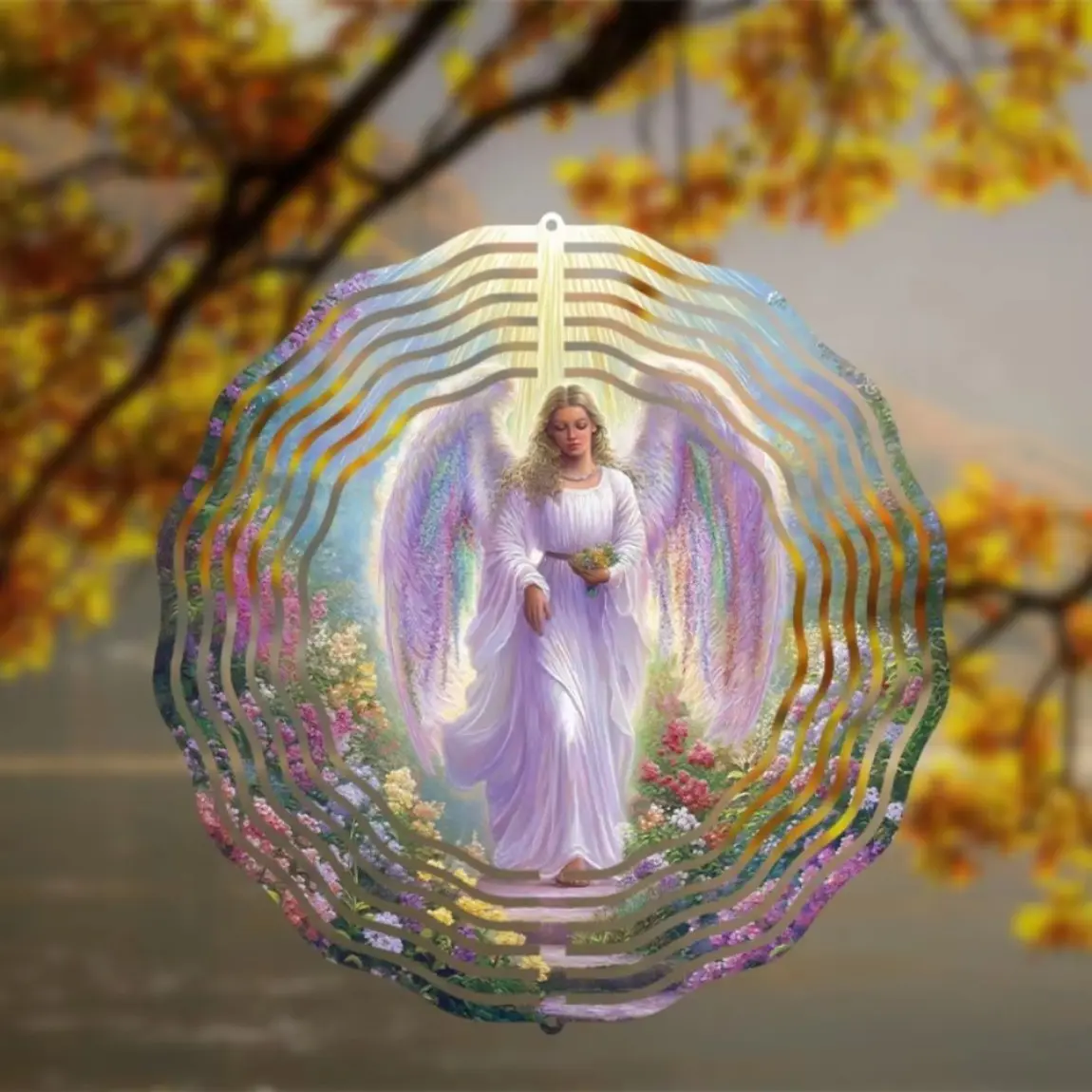 Floral Metal Wind Spinner – Outdoor Garden Decor with Vibrant Rotating Bells, Wind-Powered Kinetic Art for Halloween & Festive Occasions