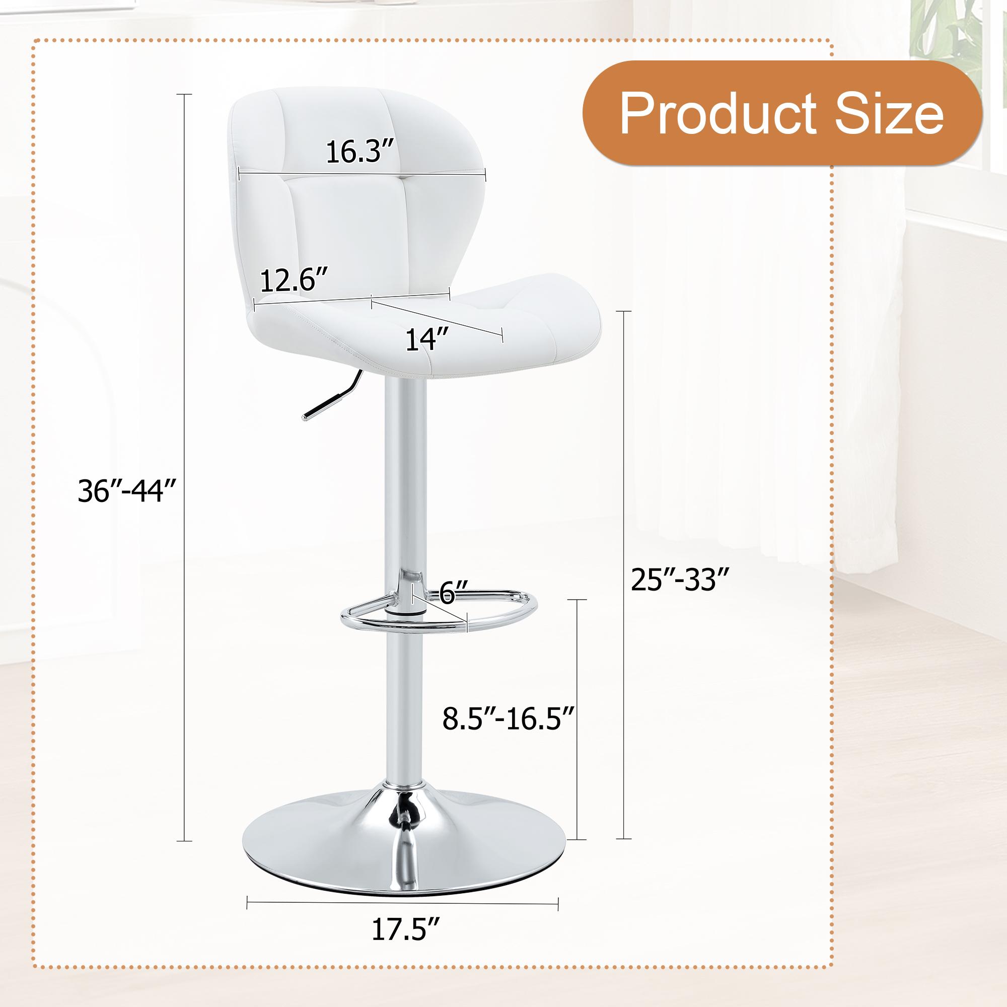 Set of 2 Adjustable Bar Stools, PU Upholstered Tufted Backrest Chairs with Chrome Footrest for Kitchen Island Pub Bar, White Set of 2 Adjustable Bar Stools, PU Upholstered Tufted Backrest Chairs with Chrome Footrest for Kitchen Island Pub Bar, White