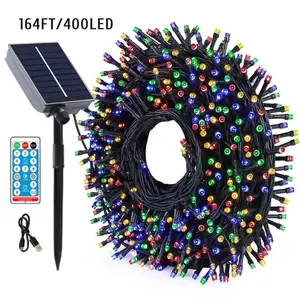 400 LED Light Bulbs 162ft Christmas String Lights, 8 Modes, Home Garden Patio Decor, Remote Control & Solar Panel, Festive Lighting
