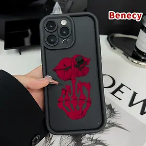 TPU Phone Case for iPhone 17 Pro Max 16 Plus 15 14 13 12 11 Air E  Eerie Lip - Bone Art Pattern Full Body Protection Shockproof Soft Silicone Cover Cellphone Protective Casing