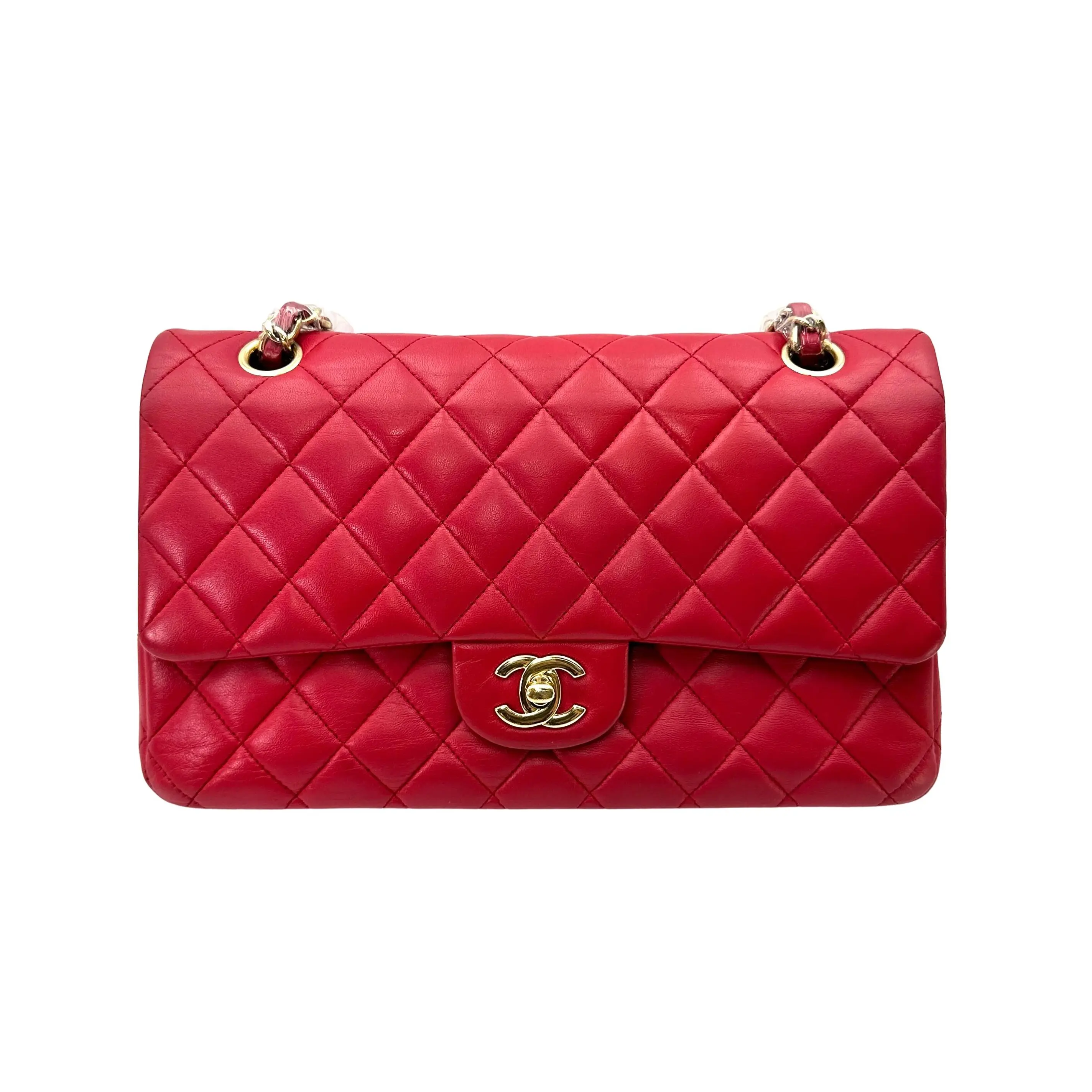 Pre-owned CHANEL Lambskin Shoulder Bags Classic Flap Red Quilted Medium Shoulder Bag GWH (21***72) cc2330
