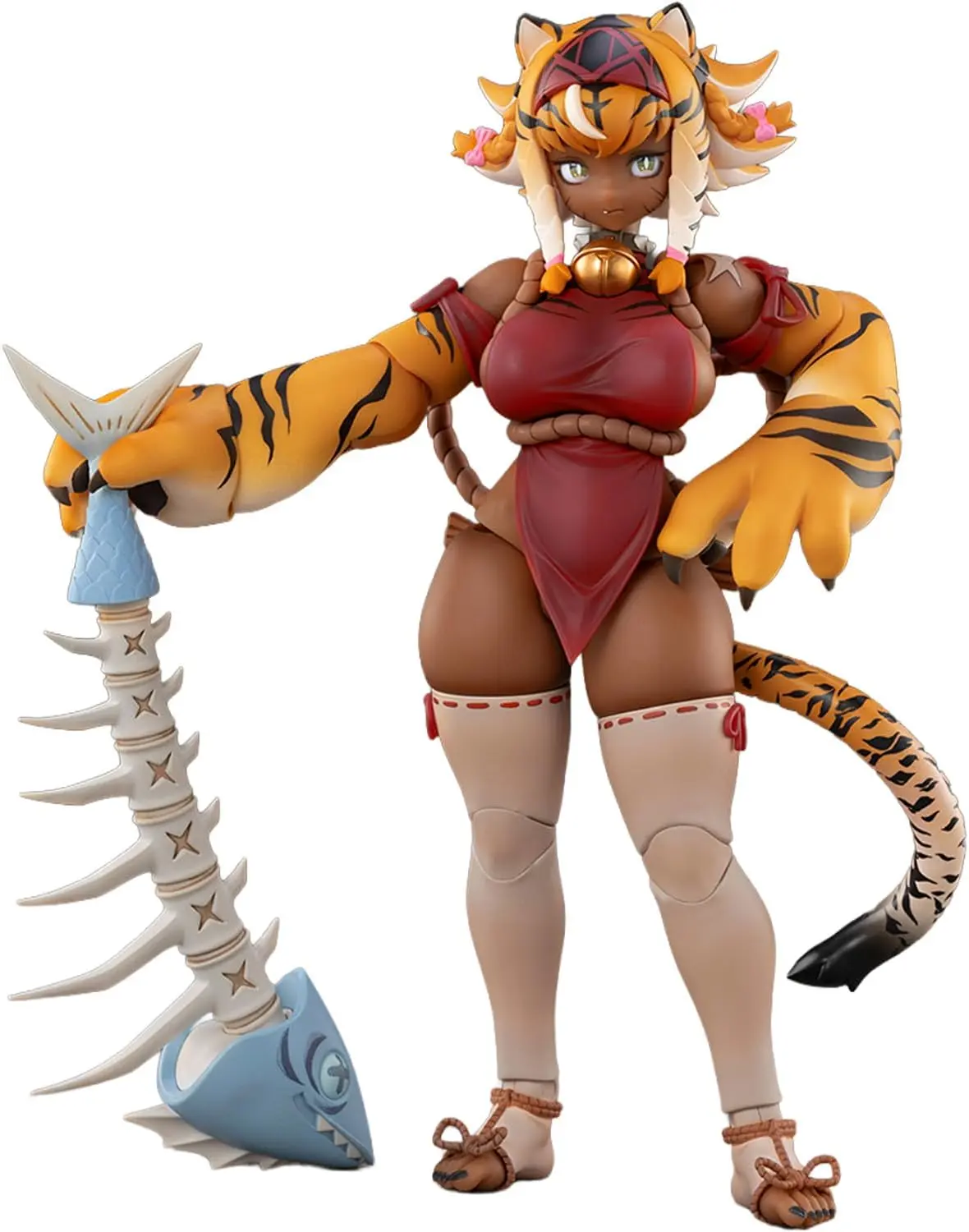 1/12 Scale Plastic Modern Snail Shell Mecha Girl Model Kit - Tiger Girl Garu Poseable Collectible, Tiger Stripes, Fishbone Knife, Flexible Tail, Moveable Eye, Interchangeable Parts, Worm's Isekai Adventure Anime Gift, Desk Decor