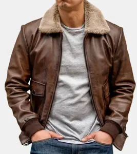 Raven Men's Brown Bomber Leather Jacket