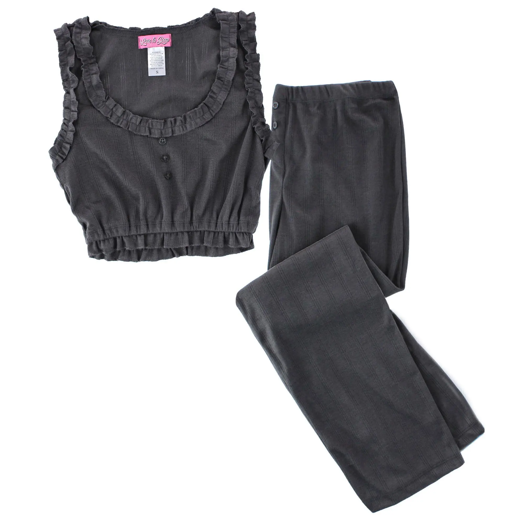 Love to Sleep Ladies Pointelle Crop Tank Pajama Set, Long Leg Pajama Sets