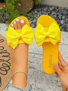 Candy Color Bow Flat Sandals for Women, Comfortable and Fashionable Summer Shoes, Soft Rubber Sole, Ideal for Casual Outing and Beach Day, Bowknot Strappy