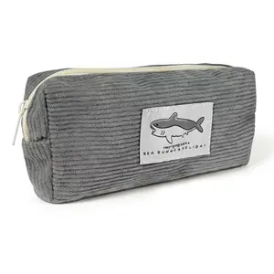 Small Pencil Case Large Capacity Pencil Pouch with Shark, Gray Zippered Pouch for Office Stationery Organizer School Supplies
