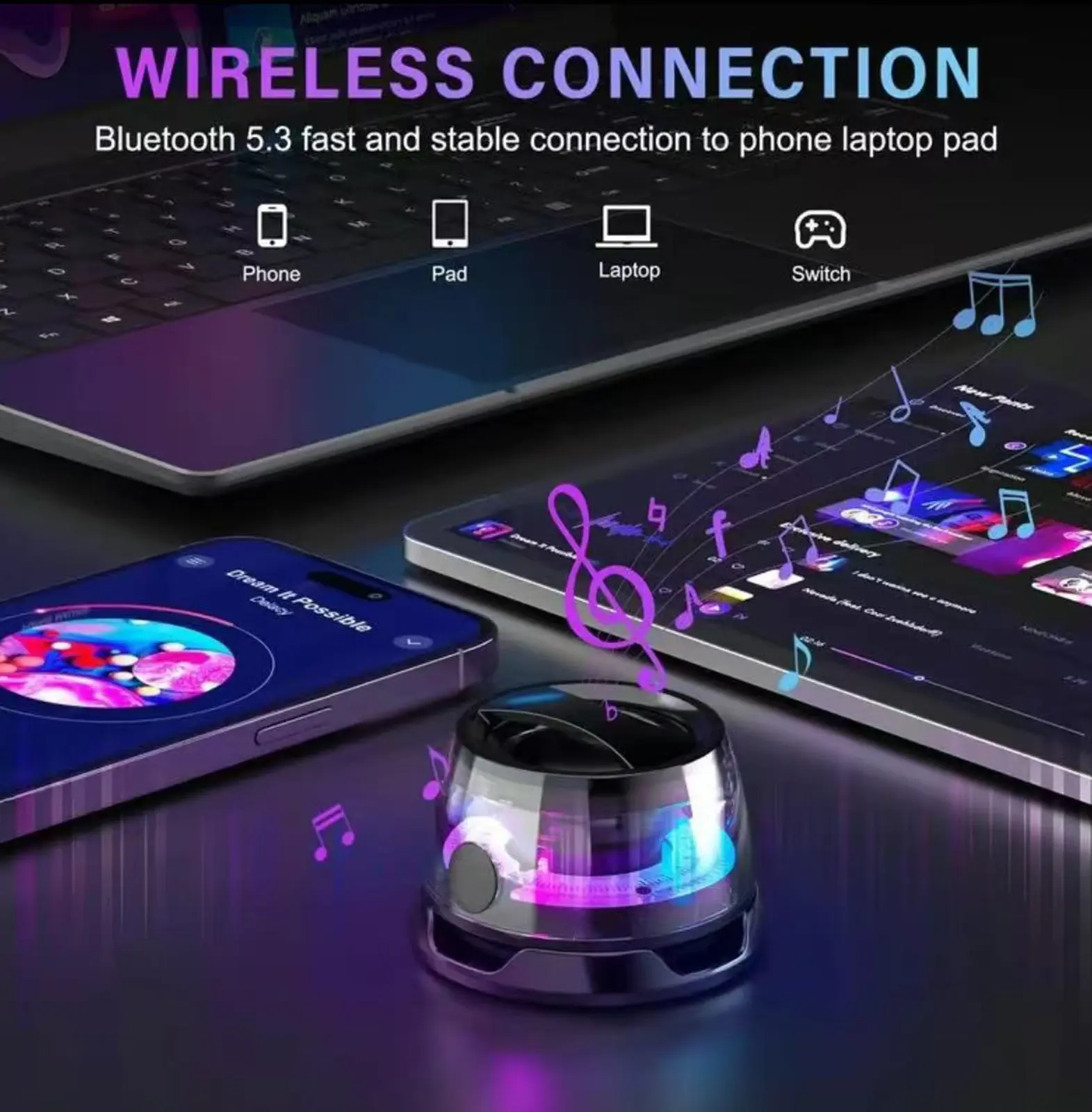 G200 Magnetic Bluetooth Speaker with RGB Light, 40mm Drivers, Bluetooth ...