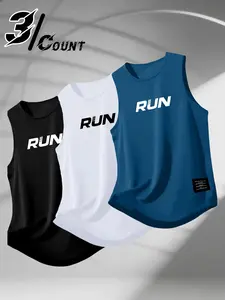 Men's Three-Piece Sleeveless Vest Set, Quick-Dry Sports Training Top, Breathable Fitness T-Shirt, Ideal for Running, Training, Active Lifestyle, Athletic Apparel