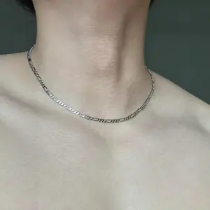 4mm Shiny Sturdy Women's Necklace, Cuban Chain Figaro Chain Necklace with Sterling Silver Clasp, 18 20 22 24 Inch, Unisex, Jewelry Gift for Women