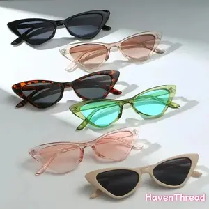 HavenThread 6-Pack Retro Triangular Cat Eye Small Frame Sun Protective Sunglasses Set, Unisex Ultra-Lightweight Candy Multi-Color UV400 Lens Eyewear for Outdoor, Cycling Use
