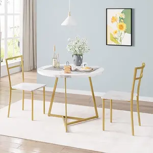 Dining Table Set for 2, Kitchen Table and Chairs for 2, Modern Round Kitchen Table Set, 3 Piece Dining Room Table Set for Small Space, Apartment, Studio, Dinner