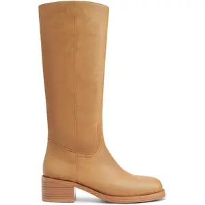Women's Banana Knee High Boots Square Toe Chunky Block Heel Comfortable Low Heel Pull on Wide Calf Riding Long Boots for Women