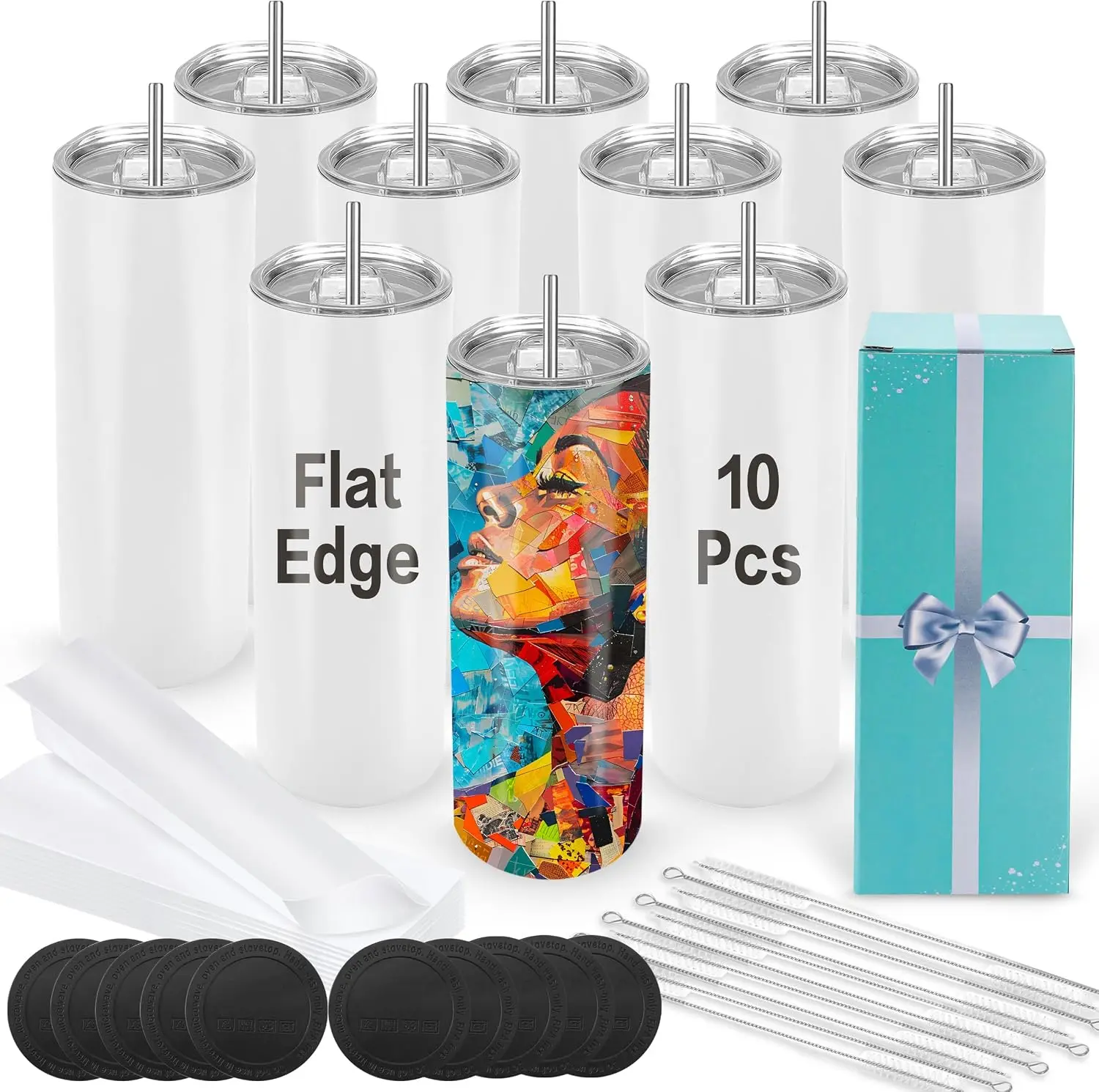 Joyclub Sublimation Tumblers 20 oz 10 Pack Flat Bottom Sublimation Blanks Bulk Stainless Steel Insulated Skinny Straight Cups with Lid and Straw, sohochic