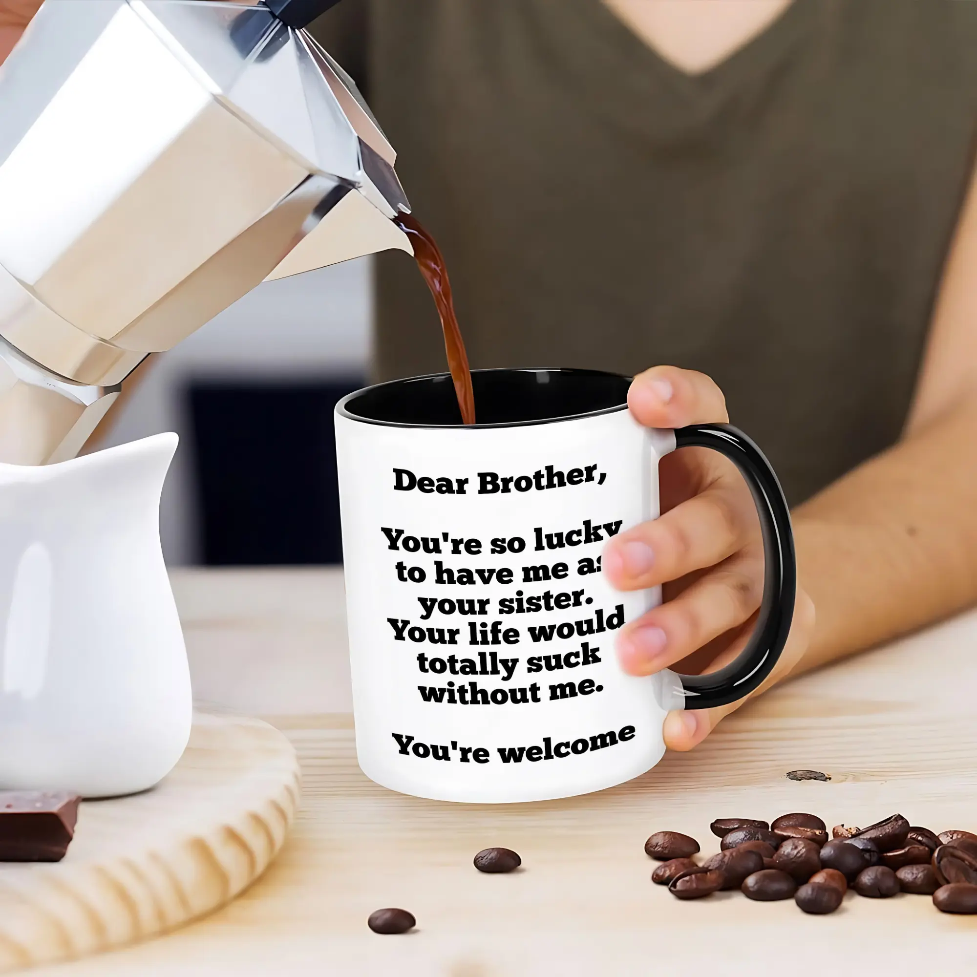 Brother Coffee Mug, Christmas Gifts for Brother from Sister, Funny Brother Birthday Father Day Gifts, Congratulation Gift to Brother, Novelty Cup 11oz