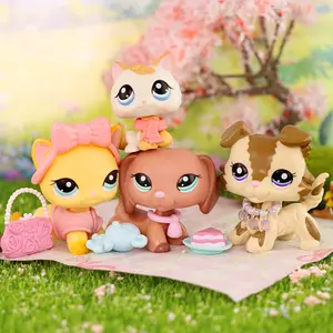 4 Pcs Certified Safe Collectible Mini Bobble Pet Shop Animal Figurine Set - Unique Breeds (Shorthair Cat 339, Collie 2210, Dachshund 2046, Kitten 134) with Blue & Brown Eyes, Realistic Look, Charming Accessory, Christmas Gift for Pet Lovers, Room Decor, C