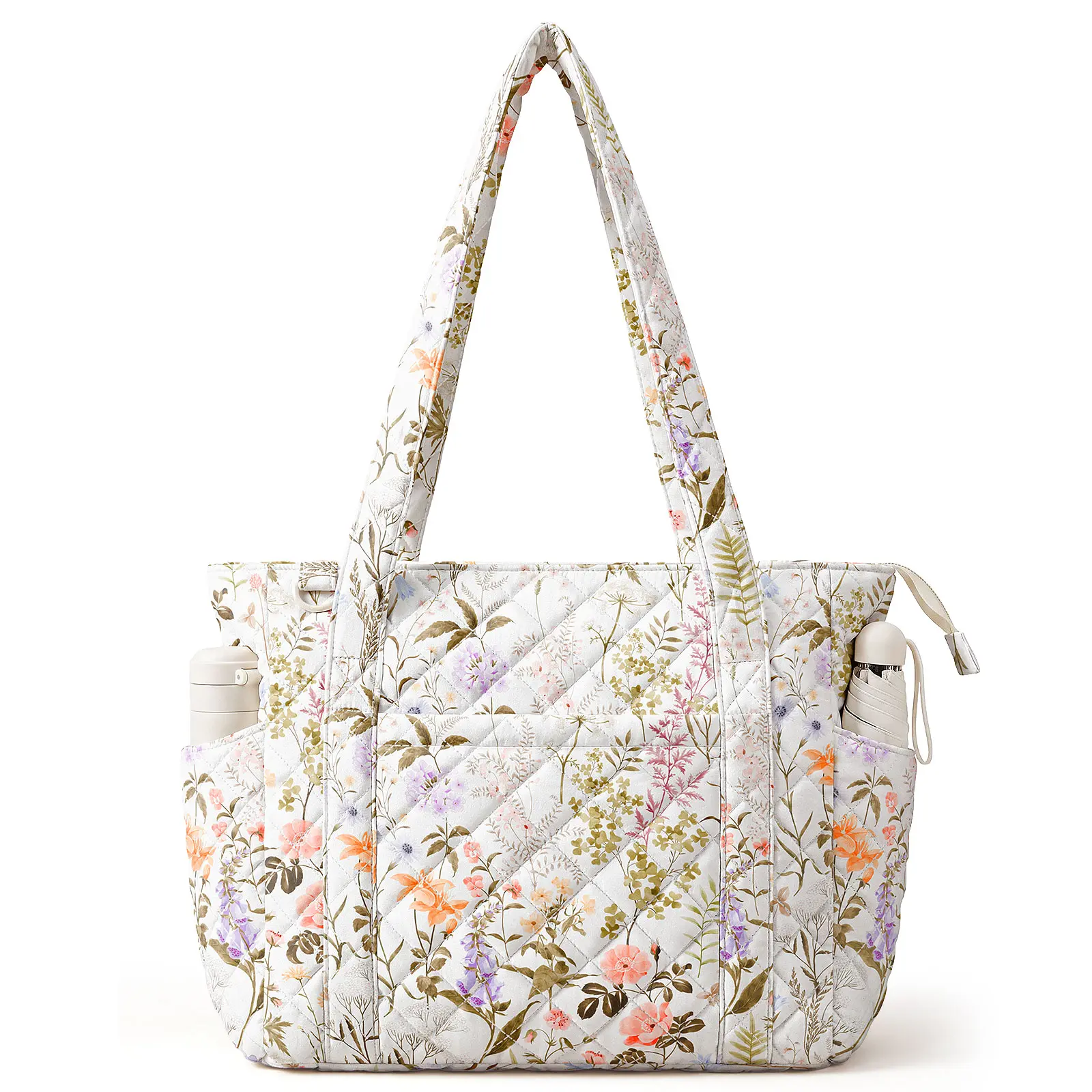 WOBAGMEN Quilted Tote Bag for Women, Floral Quilted Tote Bag with Zipper, Cute Shoulder Bag for Work, Travel, Gym Versatile Tote Bag Tote Purse