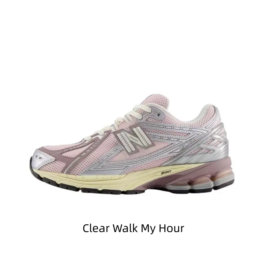 Vintage blush and silver running shoes with textured mesh uppers. Aged cream midsoles. A sleek, refreshing update to classic dad shoes.