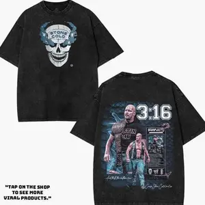 WWE4U Stone Cold Steve Austin Washed T-Shirt | Vintage Graphic Design | Iconic Wrestling Print | Classic Fan Apparel Cotton Fabric OBF