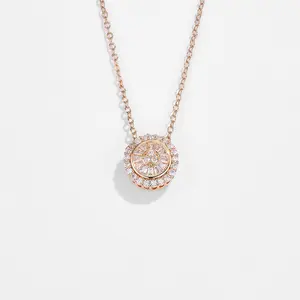 LUHNOG | champagne Gold-Plated | Round Cut Sparkling Simulated Diamond Pendant | Timeless Everyday Luxury Jewelry  | Must-Have Holiday Gift | Size: 12mm-20mm