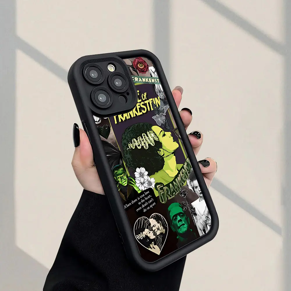 Frankenstein-Themed 2D Printing TPU Case for iPhone 17 Pro Max,16,16e,15,14 Plus,13,12 Mini,11,Air,X,XS - Straight Edge, Drop-Resistant, Rugged, Durable Smartphone/Cellphone/Handheld Device Protection Cover Shell Gift