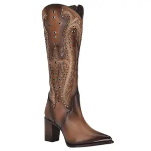 CUADRA Women Satro Sand Overlay & Embroidery & Studs Pointed Toe Boot CU763