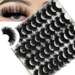 20 Pairs 3D D Curl Faux Mink Lashes, 16-20mm Wispy Dramatic Volume Strip Lashes, Long Cat Eye False Eyelashes Natural Extension Style Makeup Lashes