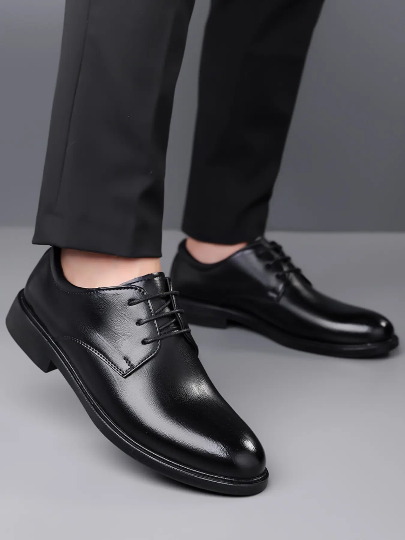 Men's Luxury Business Leather Shoes, Office Shoes, Office Footwear, Business Style Shoes, Elegant Lace-Up Formal Wedding Shoes, Casual Work Party Meeting Wear, All-Season Microfiber Rubber Sole