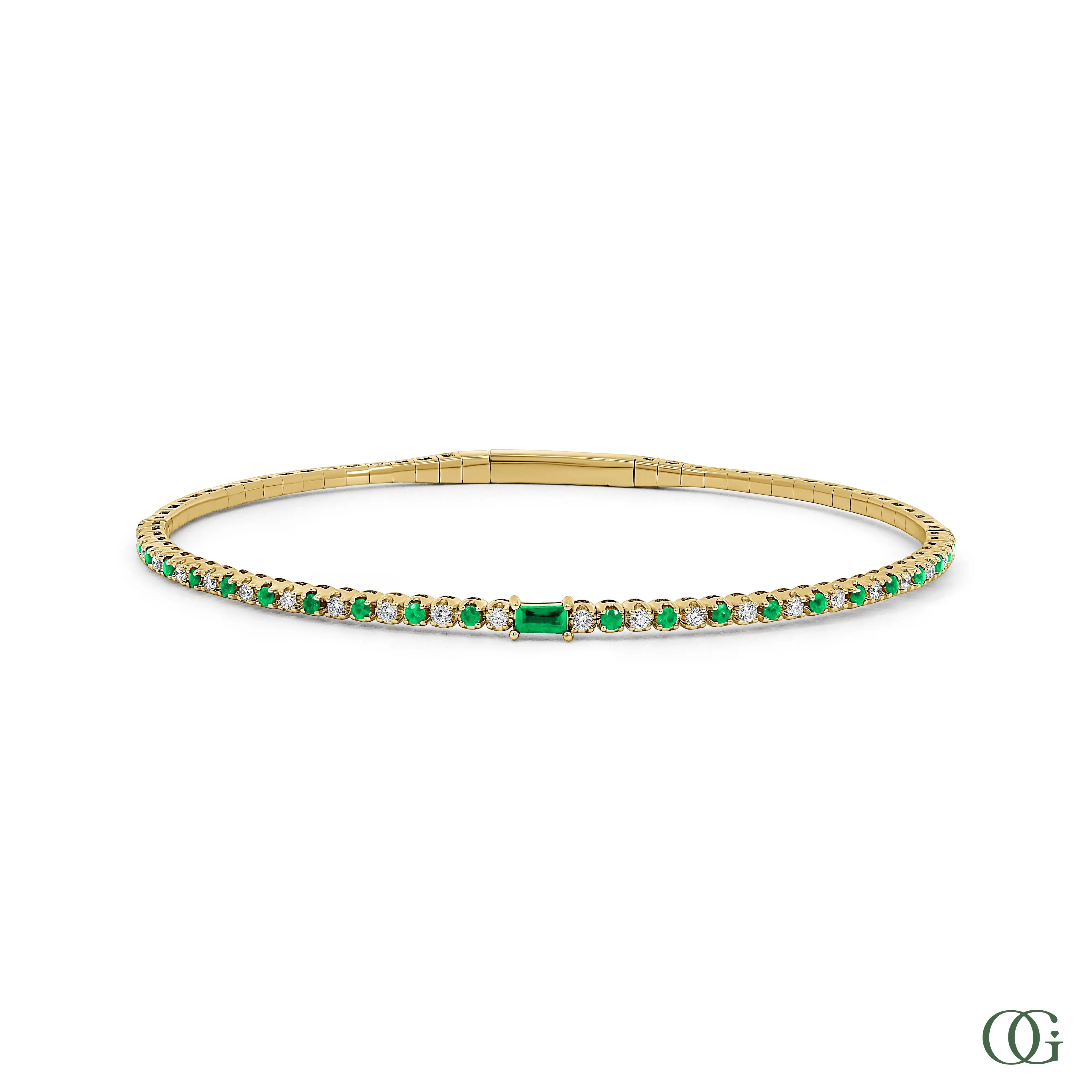 Dainty Emerald & Diamond Bangle 0.6 CTW